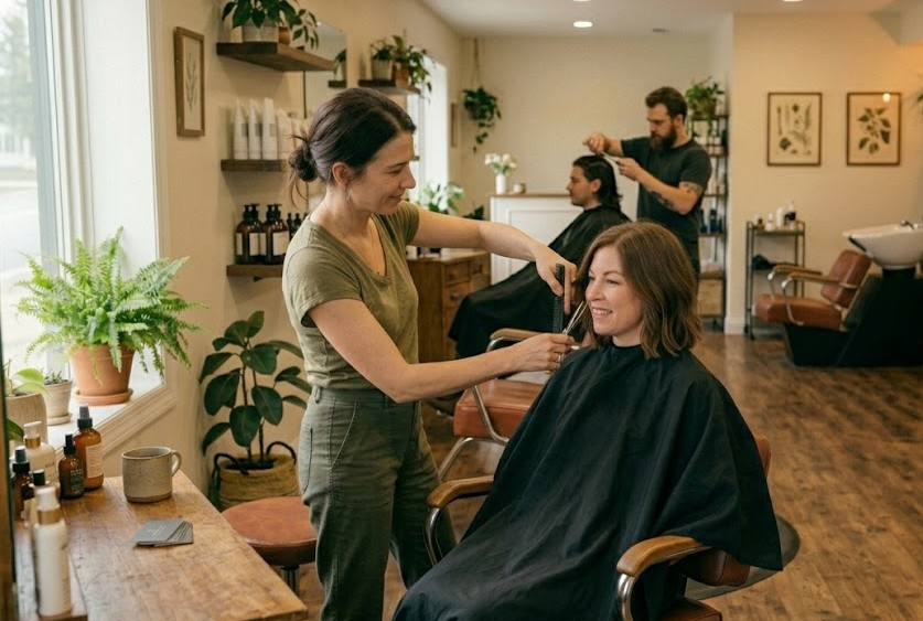 Small business owner with customer
